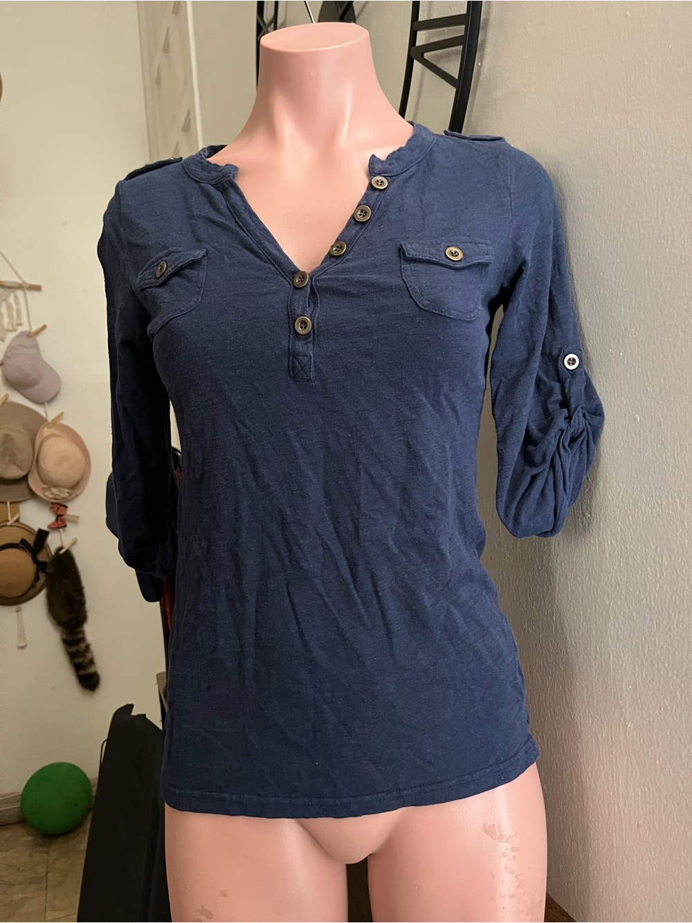 #338 Women's Navy Button-Front Utility Shirt